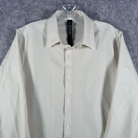 Lululemon Shirt Mens Size Medium Beige Pin Stripe Long Sleeve Venture Slim Fit - Picture 1 of 9